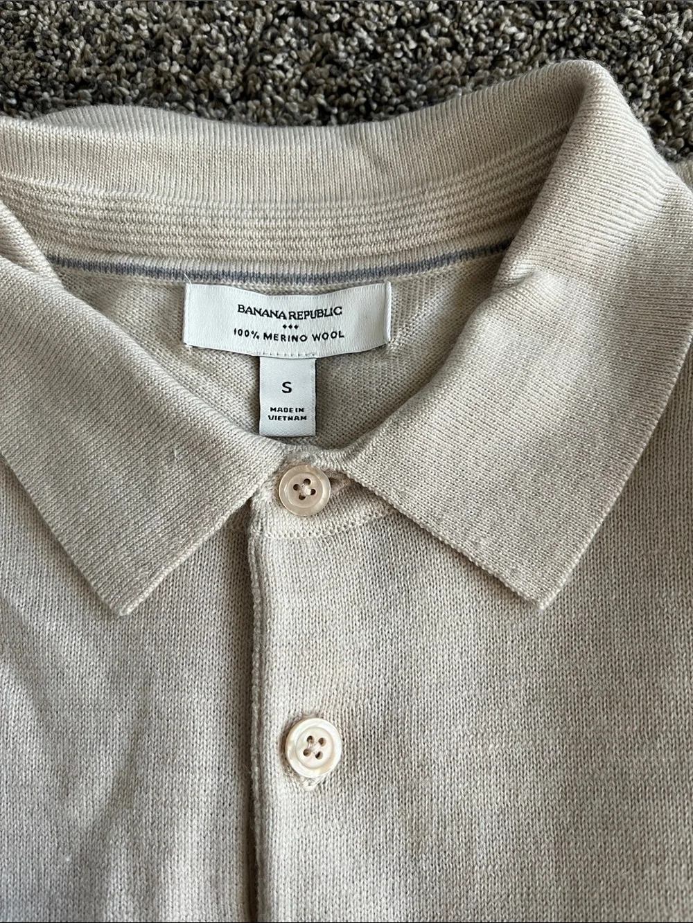 Banana Republic Men’s Long-Sleeve Polo — Light Beige. Very good condition.